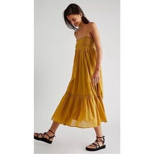Free People Follow Rivers Convertible Maxi Dress in Mustard Yellow, Size Medium